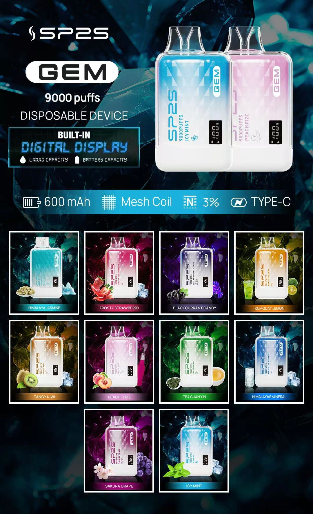 【SP2S 思博瑞抛棄式】-大容量拋棄式- SP2S 9000 puffs 拋棄式-VAKA糖果雲煙館