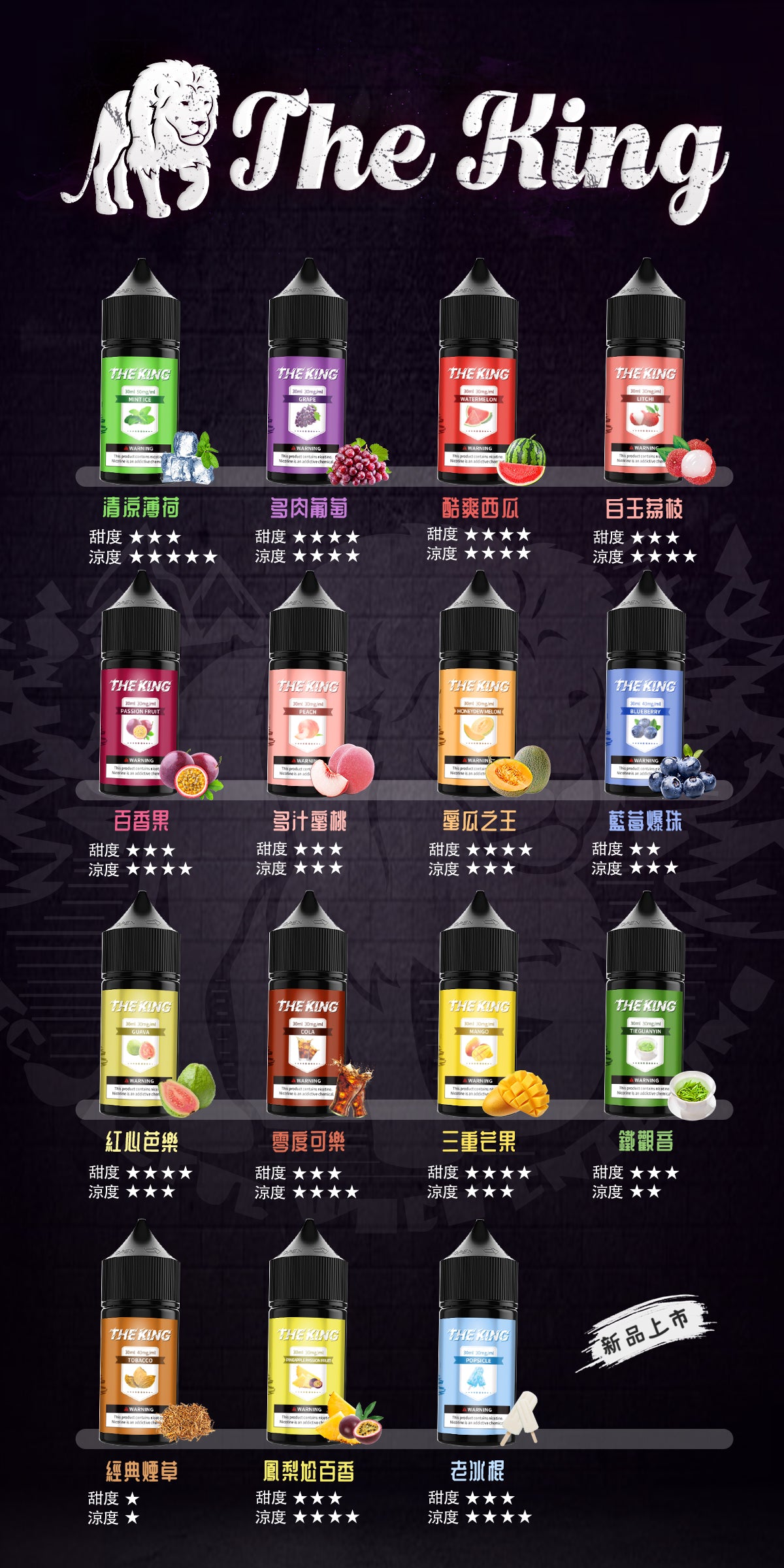 【THE KING 王者煙油】 多種口味小瓶油 |無涼0丁精油  |高濃度0-50mg | VAKA糖果雲煙館